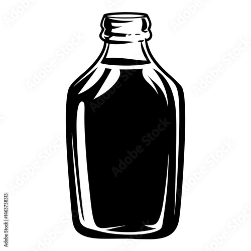 Monochromatic illustration of a vintage style glass bottle with thick outline