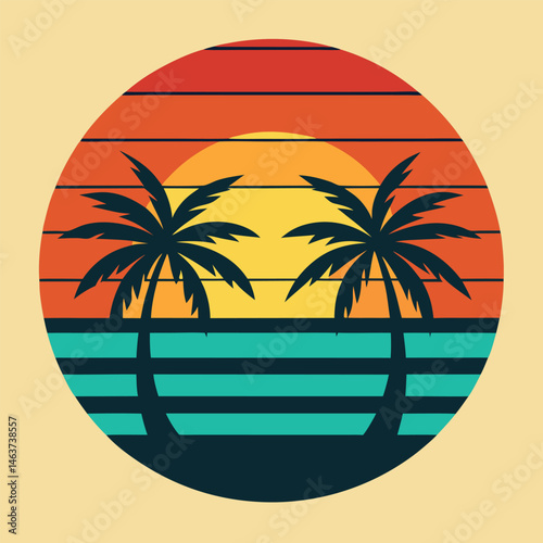Tropical paradise beach with palm trees, sun, sea, and sand for a perfect summer vacation