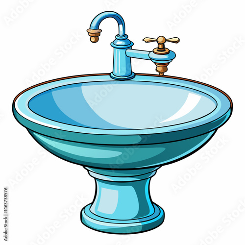 A vector of a white porcelain wash basin with chrome faucet, isolated on a white background