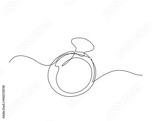 Diamond ring outline drawing illustration. one continuous line drawing of wedding ring.