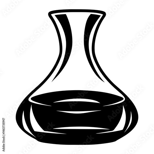 Elegant black and white illustration of a wine decanter with liquid inside