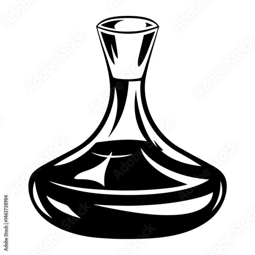 Monochrome Illustration of a Wine Decanter with Abstract Reflection Details