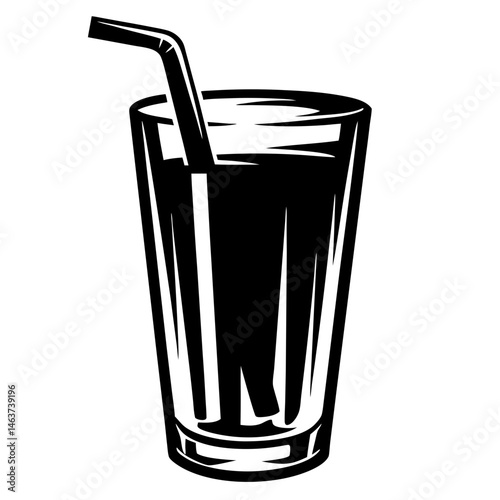 Stylized Glass of Drink with Straw in Black and White Vector Image
