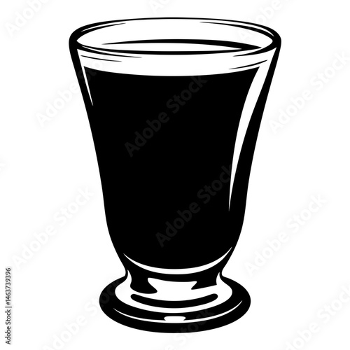 Elegant black and white illustration of a pilsner glass full of dark liquid