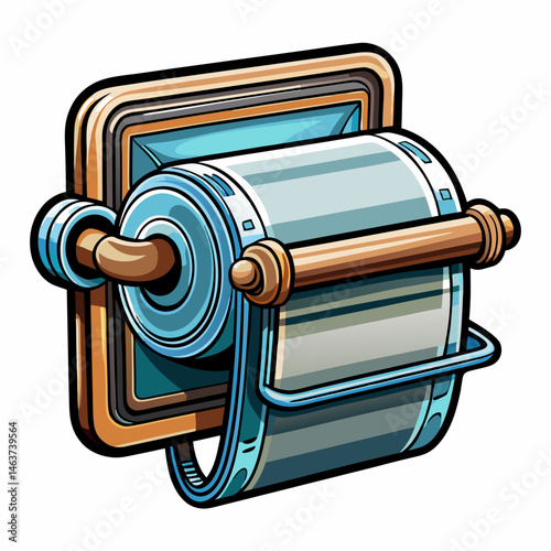 A detailed vector of a wall-mounted toilet paper holder with a chrome finish, isolated on white background