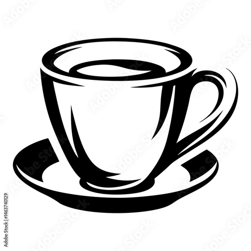 Elegant monochrome illustration of a coffee cup with saucer in vector format