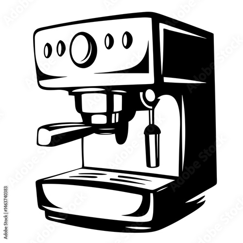 Bold Line Art Illustration of a Professional Espresso Machine, Perfect for Coffee