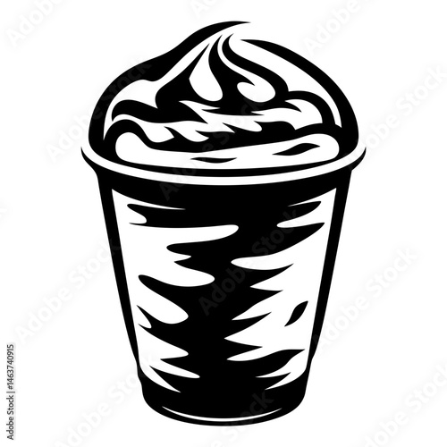 Black and white vector illustration of an iced coffee drink