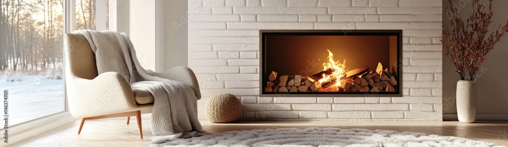 Obraz premium Cozy Winter Interior with Fireplace