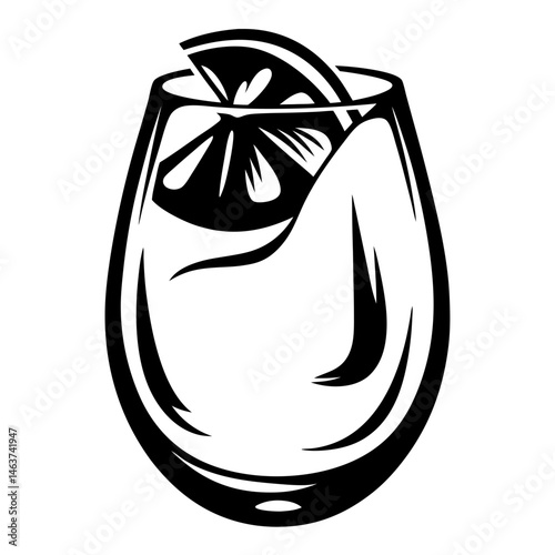 Monochromatic Illustration of a Refreshing Cocktail with a Lemon or Orange Garnish