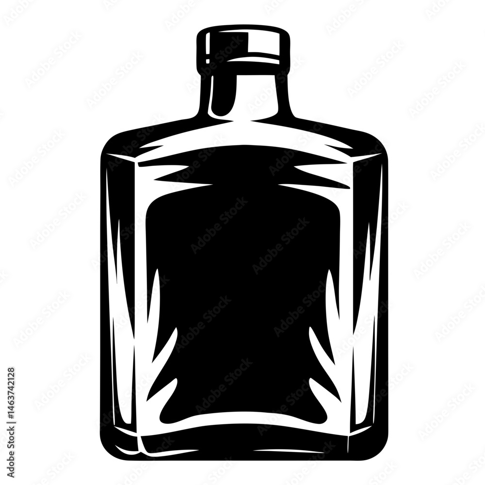 Obraz premium Monochrome illustration of a square bottle with a distinct neck design