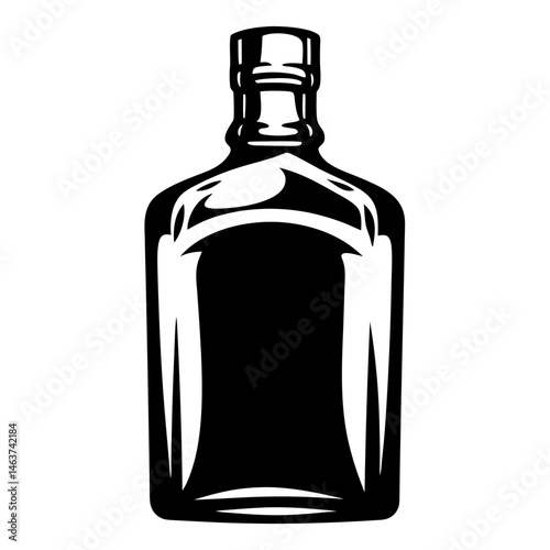 Stylized monochrome illustration of a whiskey or liquor bottle on white backdrop