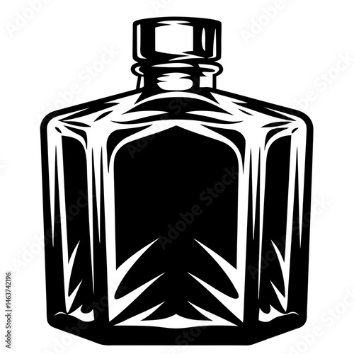 Stylized vintage whiskey bottle silhouette with bold graphic decorative elements
