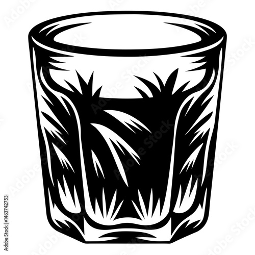 Stylized Old Fashioned Glass, Black and White Graphic Design Illustration