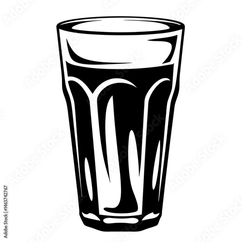 A vintage stylized graphic of a black and white beverage glass illustration
