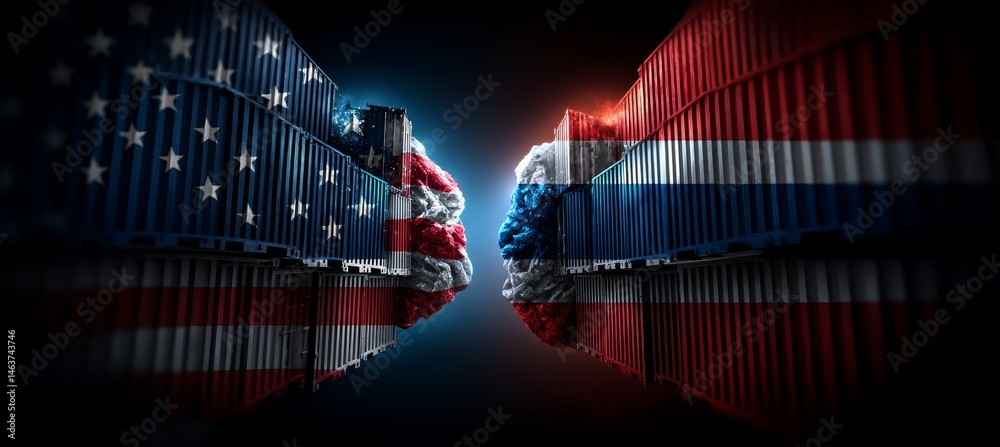America and Thailand flag on split container cargo. Import export trading market. Politic agreement. Generative AI technology.
