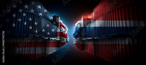 Obraz na płótnie America and Thailand flag on split container cargo. Import export trading market. Politic agreement. Generative AI technology. w salonie