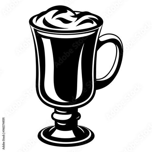 Elegant Black and White Illustration of a Creamy Coffee Beverage