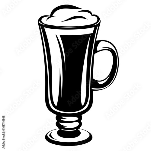 Elegant black and white vector drawing of a latte with foam
