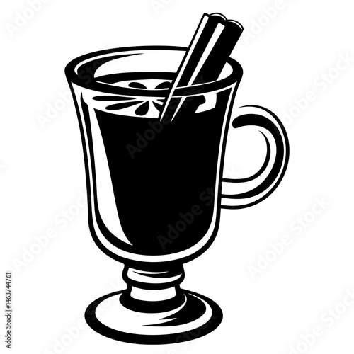 Stylized illustration of mulled wine in an Irish coffee glass with cinnamon