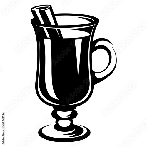 Elegant black and white drawing of mulled wine with cinnamon stick