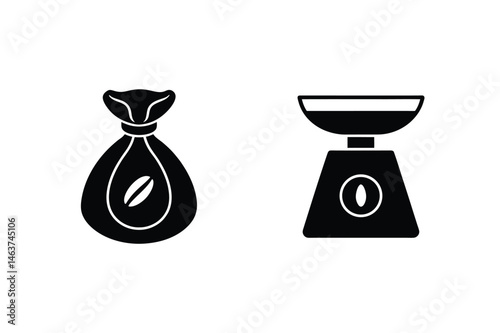 Coffee bean bag next to scale vector illustration for preparing freshly brewed coffee beverages
