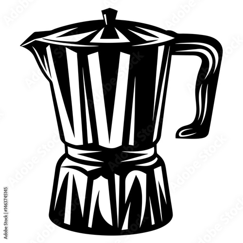 Black and white graphic representation of a traditional Moka coffee pot