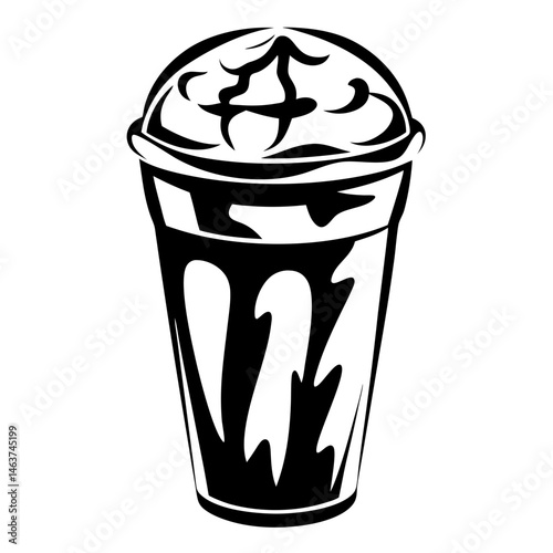 Abstract Black and White Coffee Cup with Whipped Cream Design