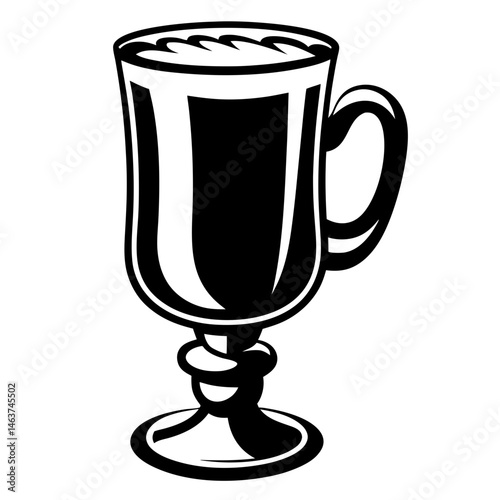 Stylish black and white vector graphic of an Irish Coffee cup design