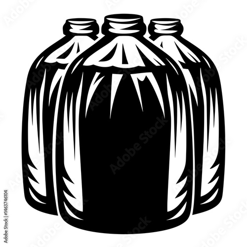 Three Black Jugs Illustration, Heavy Shadows and High Contrast, Simple Graphic