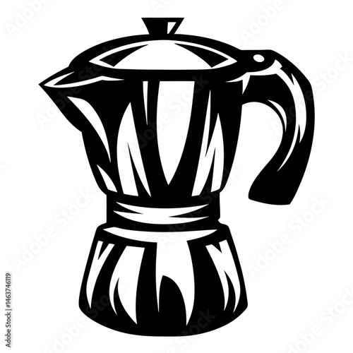 Stylized black and white vector illustration of a Moka Pot coffee maker