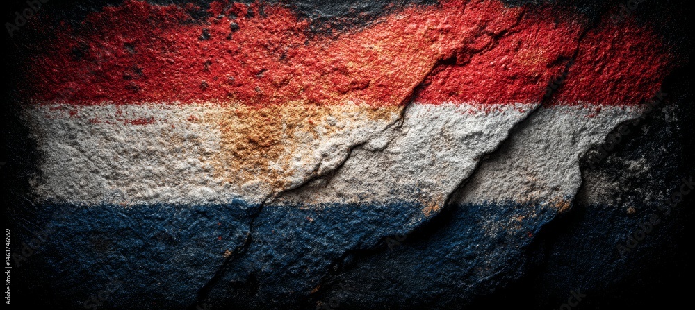 Dutch Netherland flag paint on wall. Country independence day concept. Generative AI technology.