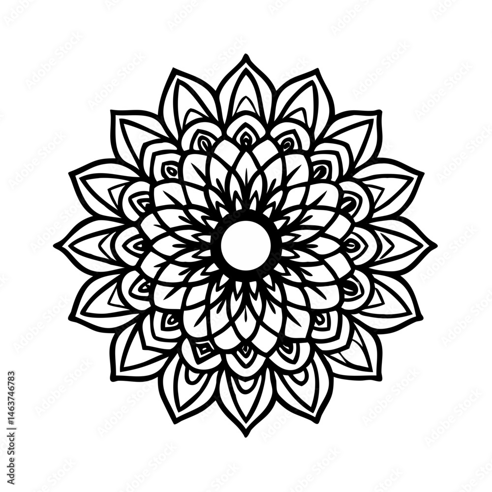 Dense Mandala Icon with Layered Petals and Central Core Representing Spiritual Focus and Decorative Complexity Dense Mandala Icon with Layered Petals and Central Core Representing Spiritual Focus and Decorative Complexity