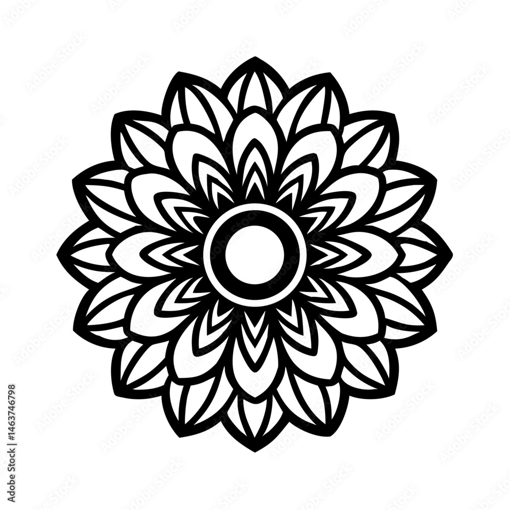Dense Mandala Icon with Layered Petals and Central Core Representing Spiritual Focus and Decorative Complexity Dense Mandala Icon with Layered Petals and Central Core Representing Spiritual Focus and Decorative Complexity