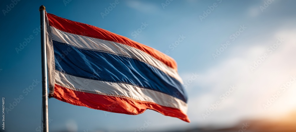 Thailand flag with shiny light. Country independence day concept. Generative AI technology.