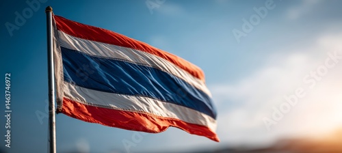 Obraz na płótnie Thailand flag with shiny light. Country independence day concept. Generative AI technology.
w salonie