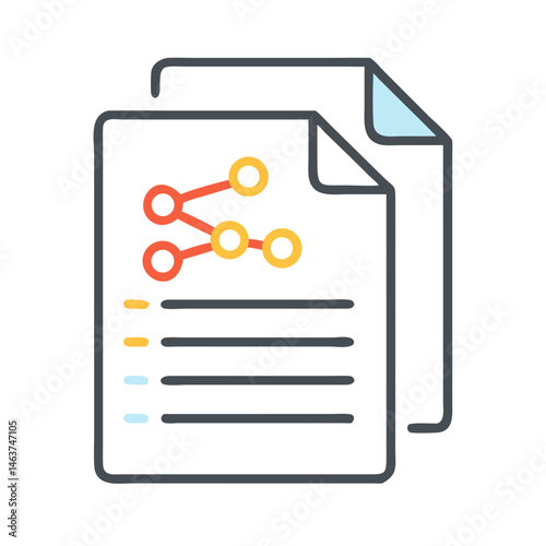 Document with Nodes Icon Representing Infographic Structure and Data Mapping
