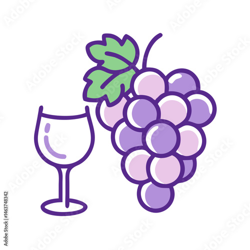 Grapes with Wine Glass Icon Representing Wine Tasting and Flavor Experience