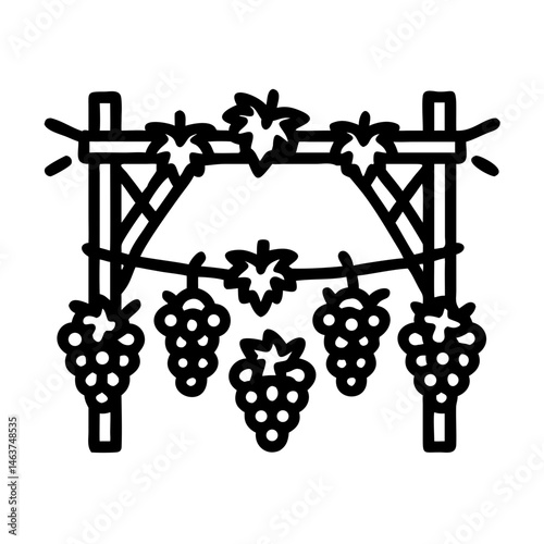 Grape Vines on Trellis Icon Representing Vineyard Cultivation and Grape Farming