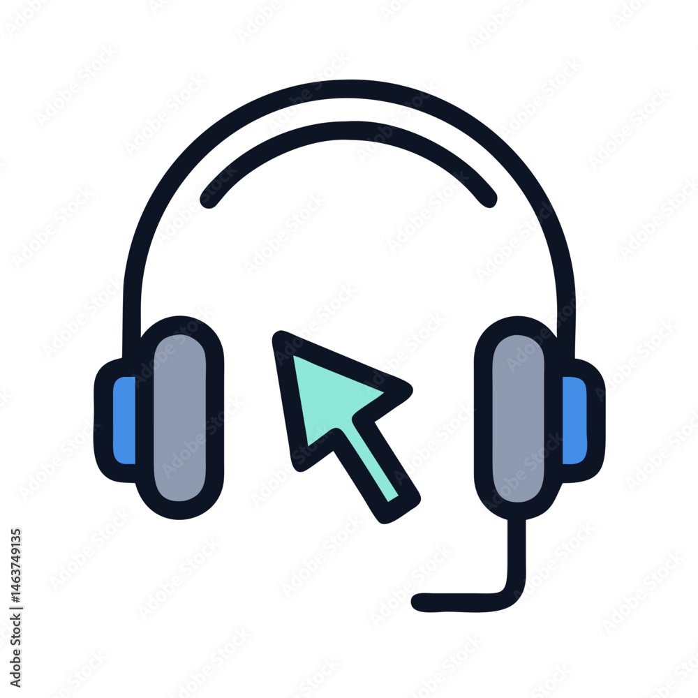 Fototapeta premium Headphones with Cursor Icon Representing Audio Interaction and Voice Control