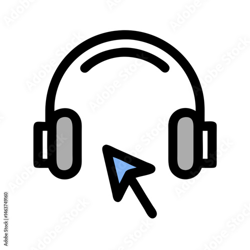 Headphones with Cursor Icon Representing Audio Interaction and Voice Control
