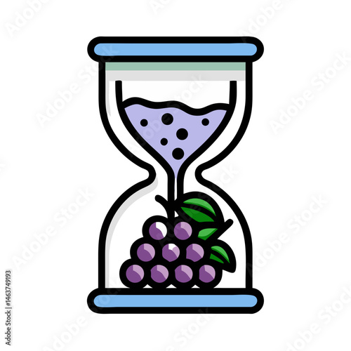 Hourglass with Grapes Icon Representing Wine Aging and Maturation Process