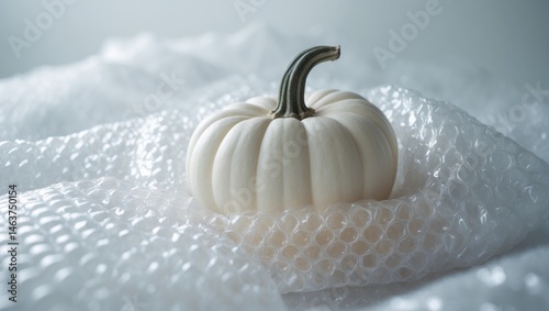 Obraz na płótnie Light Background with White Pumpkin Wrapped in Bubble Wrap w salonie