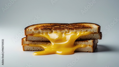 Delicious grilled cheese sandwich featuring melted cheese, photographed against a white backdrop