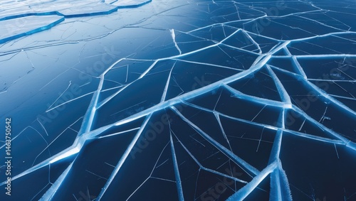 Obraz na płótnie Abstract winter background featuring white crack patterns on icy surface with blue tones w salonie