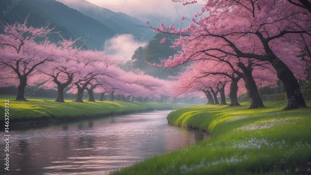 Spring Landscape of Kawazu Cherry Blossom and Nature