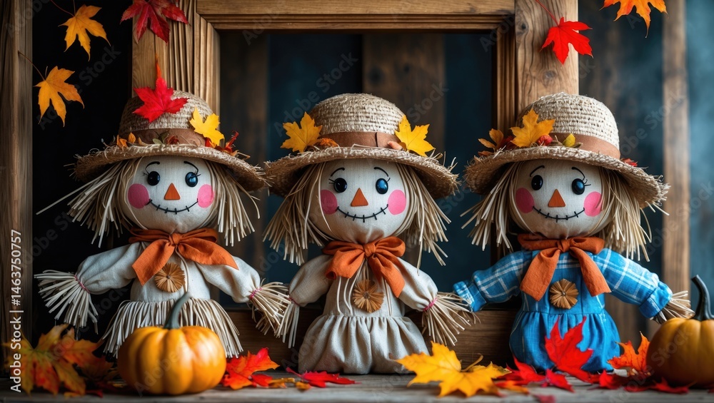 Naklejka premium Miniature adorable scarecrow