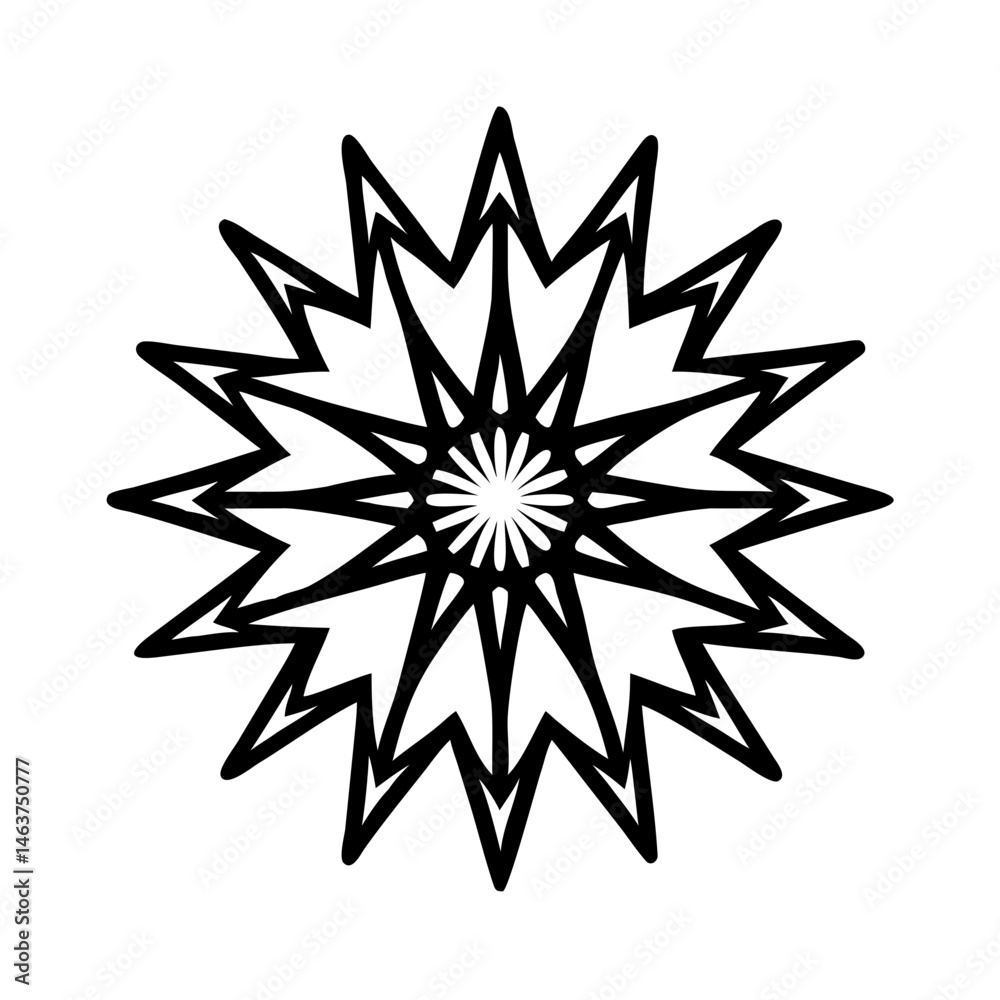 Sharp-Edged Mandala Icon with Starburst Structure Representing Geometric Spiritual Design Sharp-Edged Mandala Icon with Starburst Structure Representing Geometric Spiritual Design