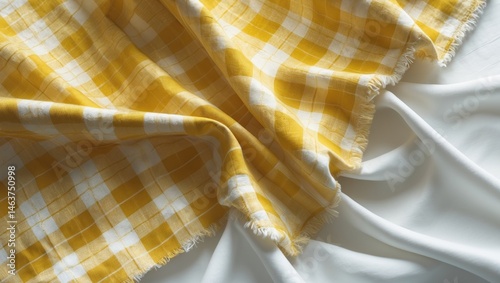 Obraz na płótnie Checkered yellow textile featuring tartan design and woven texture w salonie