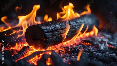 Obraz na płótnie Fiery Yule log igniting in the cozy winter hearth w salonie